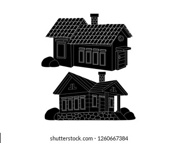 black and white line art, vector illustration of house silhouette