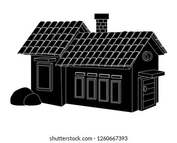 black and white line art, vector illustration of house silhouette