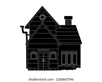 black and white line art, vector illustration of house silhouette