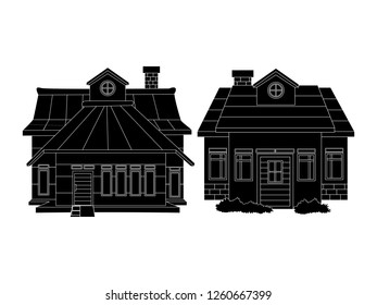 black and white line art, vector illustration of house silhouette