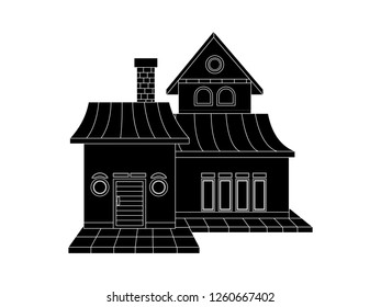 black and white line art, vector illustration of house silhouette