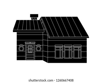 black and white line art, vector illustration of house silhouette
