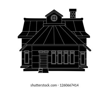 black and white line art, vector illustration of house silhouette