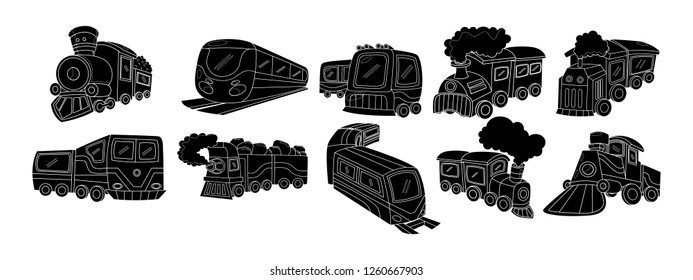 black and white line art, vector illustration of a train silhouette