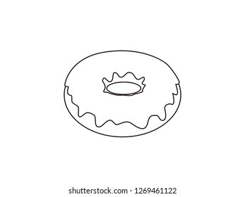 black and white line art, vector cartoon donut