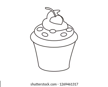 black and white line art, vector cartoon cake