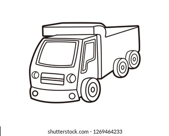 black and white line art, vector cartoon truck