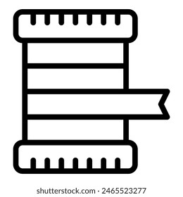Black and white line art vector illustration of a classic film reel with ribbon, suitable for various design projects