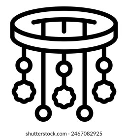 Black and white line art vector image of a crib mobile, suitable for icons and design elements