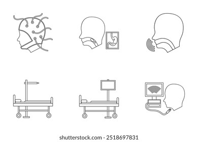 Black and white line art vector illustration of medical devices or equipment in hospitals. Health and medical illustration or icons