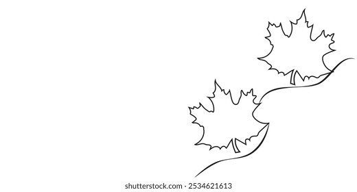 Schwarz-weiße Linie Kunst Vektorgrafik von zwei Ahornblättern durch fließende Linien verbunden, Erfassung einer minimalistischen und eleganten Herbst-Design.eps10