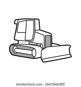 black and white line art vector of a simple bulldozer