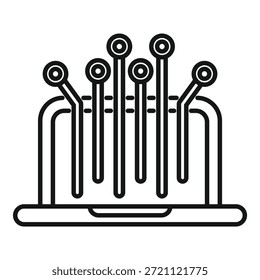Vetor de arte de linha preto e branco de uma placa de circuito simplificada, ideal para projetos com tecnologia