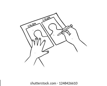 black and white line art, voting