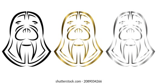 Black and white line art of walrus head. Good use for symbol, mascot, icon, avatar, tattoo, T Shirt design, logo or any design you want.