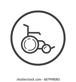 Black and white line art wheelchair icon in the round frame