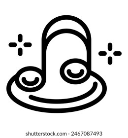 Black and white line art of a whimsical, friendly cartoon alien face with large eyes
