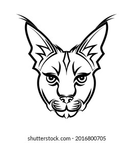 Black and white line art of wildcat head. Good use for symbol, mascot, icon, avatar, tattoo,T-Shirt design, logo or any design.