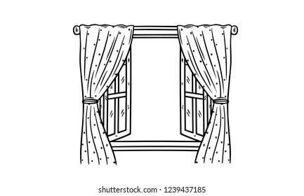 black and white line art windows