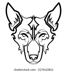 Arte de línea blanca y negra de cabeza de lobo.