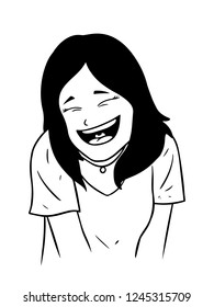 the black and white line art of the woman was laughing