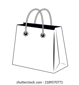 Black and white line bag made of paper, ecology protection from plastic. Vector illustration.