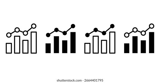 Conjunto de ilustración de diseño de Vector de iconos de gráficos de barras y líneas en blanco y negro