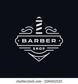 Black and white line barber Vintage retro classic barbershop logo VECTOR. classic black and white barber label logo design. barbershop pole badge logo design icon