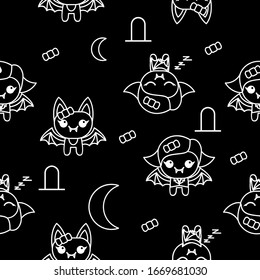 black white line bat seamless pattern design