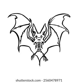 black and white line bat skeleton illustration hands vector