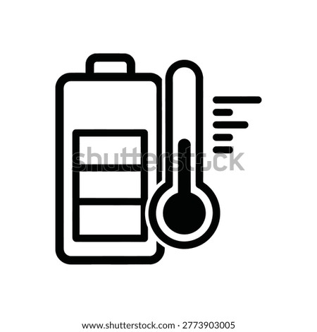 Black and white line of battery with thermometer heat