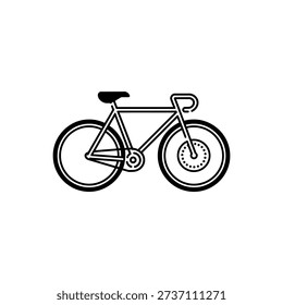 Black and white line of a bicycle with thin frame and double triangle structure bike