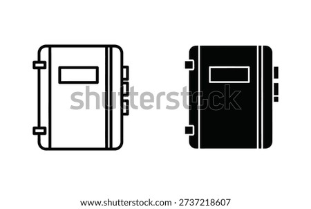 Black and white line binder notebook with tabs and label