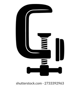 Black and white line of a C clamp tool front view line C clamp simple monochrome desi
