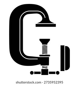 Black and white line of a C clamp tool isolated on white line isolated white background