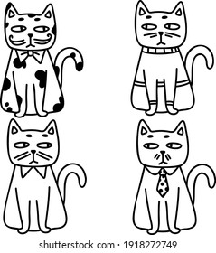 black and white line cat isolated on white background doodle style drawing