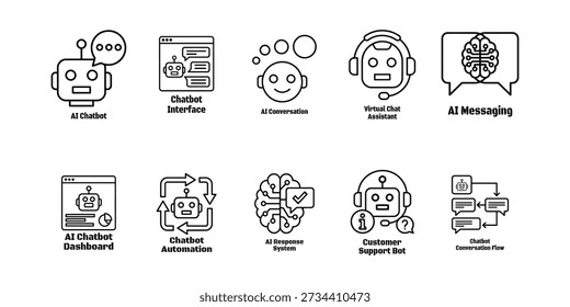 Black and white line of A I chatbots and messaging concepts AI chatbot interface AI conversation des