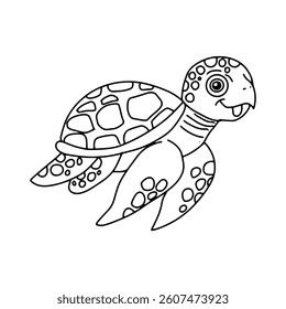 Black white line childrenbook. coloringbook turtle. 