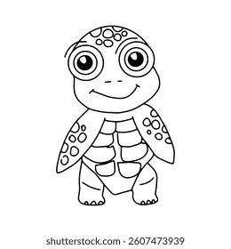 Black white line childrenbook. coloringbook turtle. 