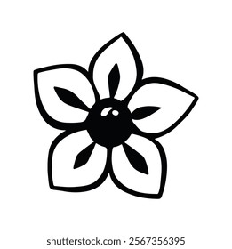 black and white line christmas flower poinsettia hand drawn element vector