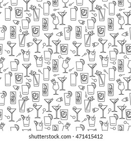 Black and white line cocktails seamless pattern vector