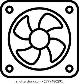 Black and white line of a computer cooling fan with mounting holes line computer fan blades