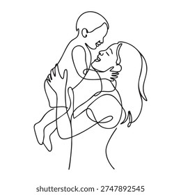 A black and white line depicting two people embracing and kissing passionately. The simple, minimalist captures a tender and affectionate moment between the couple, with expressive lines.........
