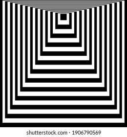 Black white line distortion illusion design. Geometric stripped pattern. Vector monochrome background.