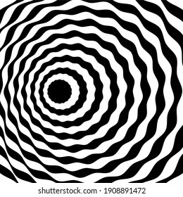 Diseño de la ilusión de distorsión de la línea blanca negra. Patrón despojado geométrico. Fondo monocromo vectorial.