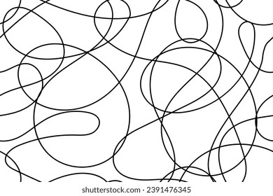 black and white line doodle squiggle seamless pattern. Creative abstract scribble style drawing background for kids or trendy design with basic organic shapes. wallpaper print.