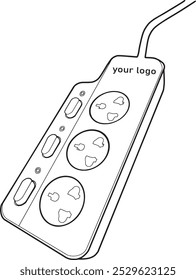 Black and white line drawing of 1 power plug, 3 sockets, 3 switches.