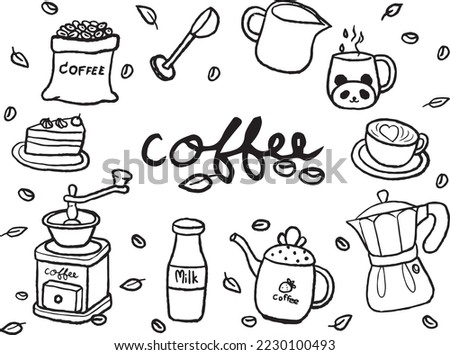 black and white line drawing about coffee Ingredients for making coffee.