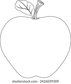 Black and white line drawing of an apple