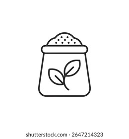 A black and white line drawing of a bag of seeds